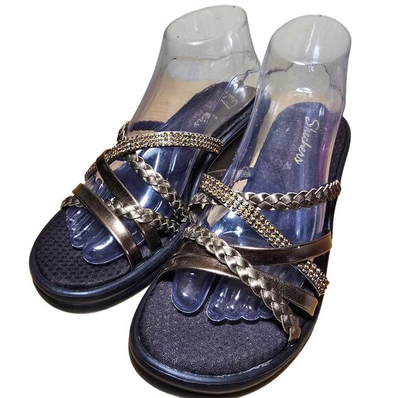New Without Box Skechers Brown Rhinestone Memory Foam Wedge Sandals Size 8.5 - Picture 3 of 9